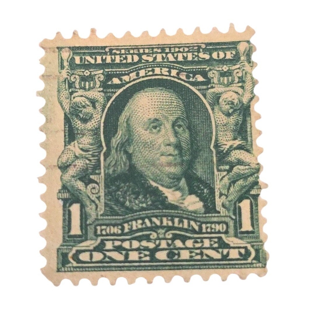 US Postage Stamp 1902 Series 1 Cent Benjamin‎ Franklin Green Scott 300 Used